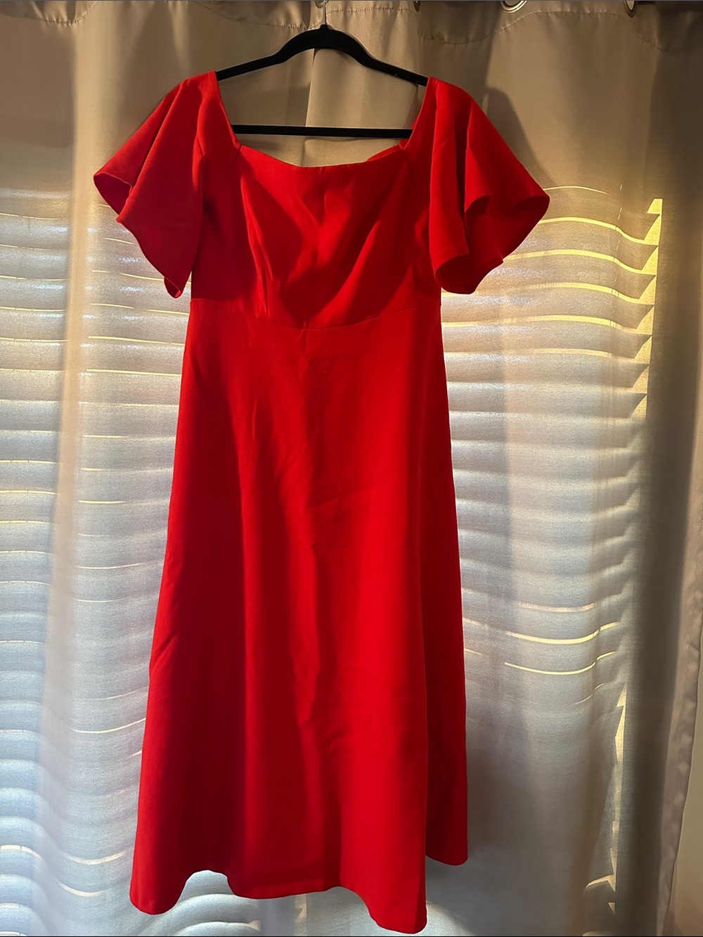 Zara Red Off-Shoulder Midi Dress with Flutter Sleeves